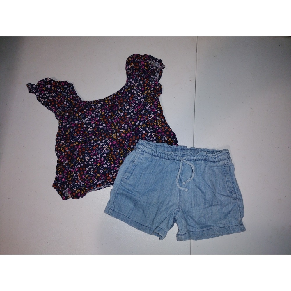 Girls Jumping Beans Floral Flutter Top & Old Navy Chambray Shorts Set‎ 4T